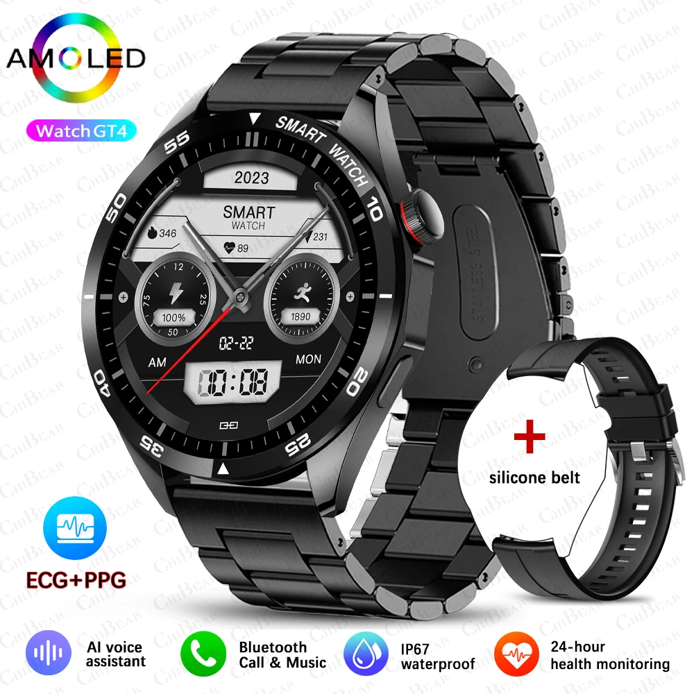 For Android IOS Smartwatch Men&#39;s Watch 4 Pro AMOLED HD Screen Bluetooth ... - $52.07