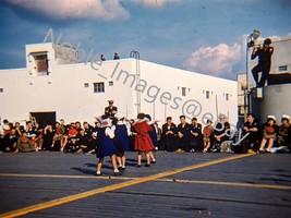 1955 Girls Flag Dance US Aircraft Carrier Sailors Nagasaki Kodachrome 35mm Slide - £8.17 GBP