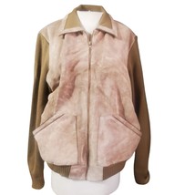  Vintage 70s Tan Leather and Knit Jacket Size Large  - £43.52 GBP
