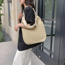 New Summer Simplicity Straw Big Bag Women&#39;s Beach Vacation Casual Tote Bag Under - £31.13 GBP