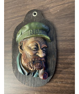 Vintage Chalk Ware Sailor Conductor Man Wooden Wall Plaque - $24.75