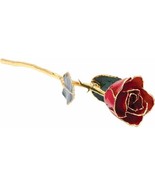 Real Semi Opened Lacquered Red Colored Rose with 24k Gold Trim  - $133.26