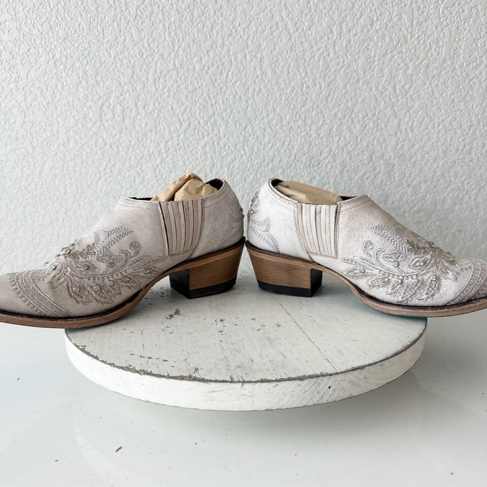 NEW Lane Santorini Cowboy Booties Womens 5 White Short Cowgirl Boots Snip Toe Item image 7