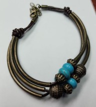 Paparazzi Bracelet Textured Bronze Color Beads &amp; Turquoise Color Adjustable - £6.04 GBP