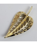 Vintage Estate Leaf w/ Cutouts Brooch Pin Gold Tone 2.5 Inch - €8,14 EUR
