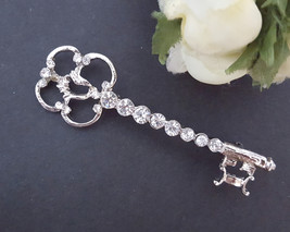 2pc Lovely Key Clear White Rhinestone Brooch Pin 2-5/8 inch /6.5 cm Length B460 - £5.60 GBP