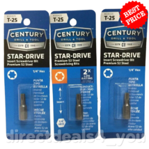 CENTURY DRILL &amp; TOOL #68425 T-25 Star-Drive  Screwdriver Bits Pack of 3 - £12.26 GBP