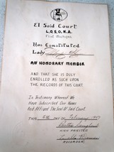 Vintage Honorary Member Document for Ladies Of Orient Shrine 1947 - $75.84 MXN
