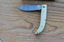 vintage real handmade damascus steel folding knife 5388 - £35.35 GBP