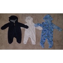 3 Hooded Footie Outfit Sleeper Lot Warm Winter Baby 3 3-6 Months Blue Ca... - $25.21