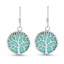 Mystical Tree of Life Green Turquoise Inlay .925 Sterling Silver Earrings - £24.95 GBP