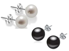 Genuine 925 Sterling Silver Pierced Faux,Imitation Pearl Round Stud Earr... - $4.49
