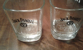 Jack Daniels Old No. 7 Pair of 2 Lowball Rocks Square Glasses 3D Embossed Bottom - £9.96 GBP