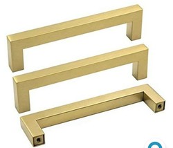 NEW 5 Pk Goldenwarm Square Bar Cabinet Drawer Handles Brushed Brass 6 1/... - $21.06