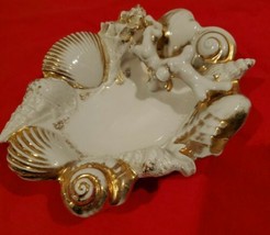 Vintage Erphila Germany White &amp; Gold Porcelain Seashell Ashtray Or Trinket Dish - £27.48 GBP