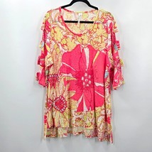 Lulu B Pink Floral Cutout Sleeve Hi Low Blouse Top Shirt Plus 1XL - $25.00