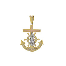 14K Tri Color Gold Virgin Mary Cross Anchor Mariner Ship Wheel Pendant C... - £653.23 GBP