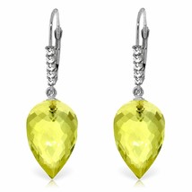 18.15 Carat 14K Solid White Gold Drop Lemon Quartz Diamond Earrings - £345.58 GBP