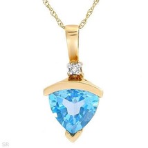 2.03ctw DIAMOND &amp; Blue TOPAZ 10K Yellow Gold 18&quot; Gemstone Necklace Pendant - £138.16 GBP