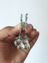 Natural Green Amethyst Carving and Aquamarine Beads Earrings  - £91.41 GBP