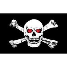 Skull &amp; Crossbones Flag with Grommets with Red Eyes 3ft x 5ft - £12.70 GBP