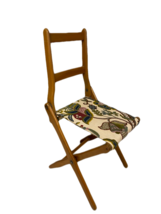Vtg Mid Century Modern Wooden Maple Folding Chair Crewel Embroidered Sea... - $147.46