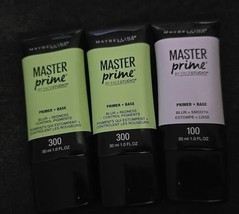 3 Maybelline Master Prime Primer Base 300-Blur Redness/100-Blur Smooth (WX3) - £22.57 GBP