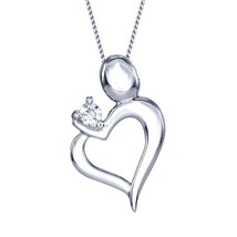 14K White Plated 0.05CT Moissanite Diamond Heart Of Gold Mom &amp; Child Pendant - $53.93