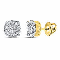 10kt Yellow Gold Womens Round Diamond Fashion Cluster Earrings 1/8 Cttw - £180.69 GBP
