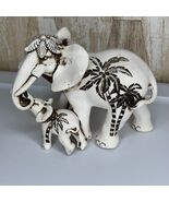 Vintage Ceramic Elephant Mother Baby Palm Tree Tropical Figurine Home Decor - $34.00
