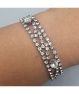 Estate Rhinestone Bracelet Silver Tone Prong Set Crystal Open Work 7&quot; - €26,14 EUR