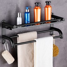 2 Tier Bathroom Towel Shelf Rack Bar Rail Holder Hanger Wall Mounted Storage - £35.68 GBP
