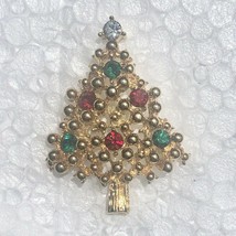Vintage Christmas Tree Pin Rhinestone Brooch Pin back 1.75 in long - £19.46 GBP