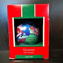 1989 Hallmark Keepsake Grandson Glass Ball Ornament Santa Vintage - £7.11 GBP