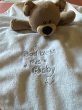 Baby Starters white Teddy Bear lovey Blanket w/ Rattle God bless this Baby - £12.65 GBP