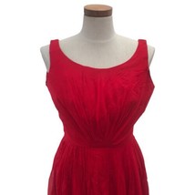 Vintage 1950s Women&#39;s Red Silk Fit N Flare Party Cocktail Dress Pleasted 32 S S2 - £48.30 GBP