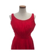 Vintage 1950s Women&#39;s Red Silk Fit N Flare Party Cocktail Dress Pleasted... - £48.24 GBP
