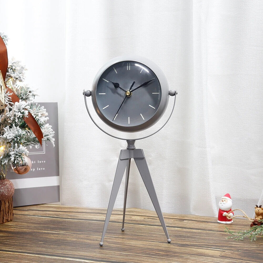 Unique Metal Clock Desk Clock Modern Kitchen Clock Bedside Tripod Clock - $39.50