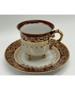 Vintage Limoges France Demi Footed Cup And Saucer Burgundy and Gold - $32.71