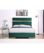 Caterham Green Velvet Modern Platform King Bed with Chrome Accents - $988.00
