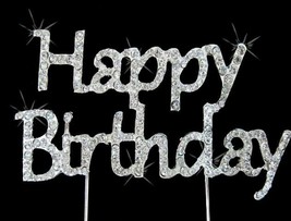 Happy Birthday Rhinestone Birthday Cake Topper 3-1/2&quot; X 1-1/2&quot; USA Seller - £7.85 GBP