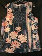 PURE JILL linen women-L top tunic blouse boat-neck sleeveless floral blue NWOT - £29.03 GBP