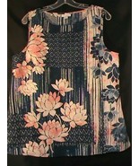 PURE JILL linen women-L top tunic blouse boat-neck sleeveless floral blu... - $50.38 CAD