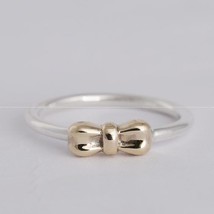 925 Sterling Silver and 14K gold-plated Two Tone Bow Ring Women Jewelry  - £13.74 GBP