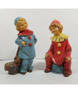 Circus Children Vintage Painted Boy Girl Dog Harlequin Clown Ceramic Set... - $17.82