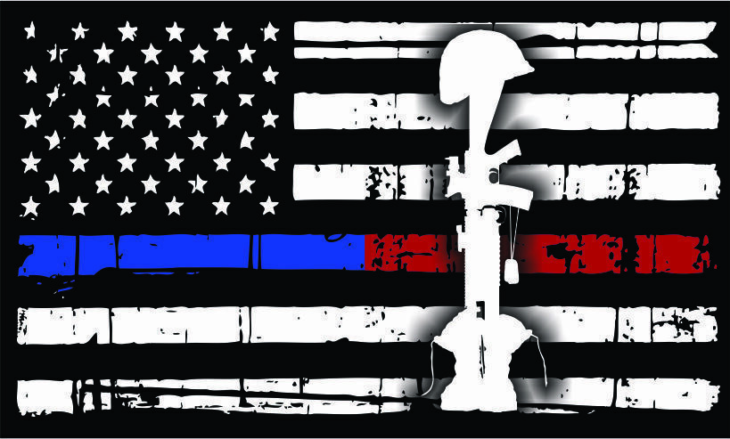 Thin Blue Line Red Line Battlefield Cross Tattered Flag Exterior Window ... - $3.95+