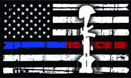 Thin Blue Line Red Line Battlefield Cross Tattered Flag Exterior Window Decal - £3.15 GBP+