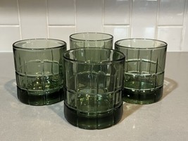 Vintage Anchor Hocking Green Manchester Tartan Plaid Whiskey Glasses SET OF 4 - £22.59 GBP