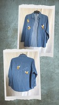 Vintage PTNY Painted Bee Happy Shacket  Shirt Top Denim Button Womens Medium Blu - £60.22 GBP