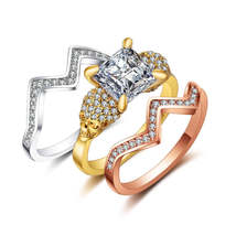 Crystal &amp; Cubic Zirconia Tri-Tone Skull &amp; Band Ring Set - £13.58 GBP